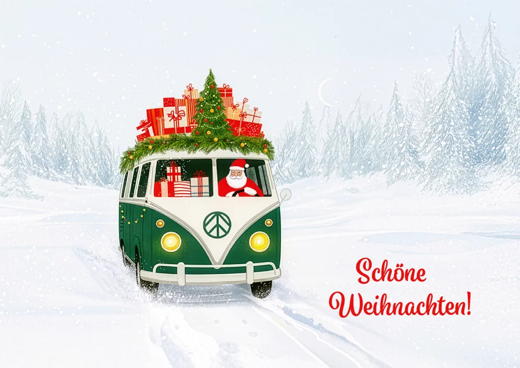 Grußkarte M mit Briefumschlag. Motiv: Weihnachtsbulli im Schnee
