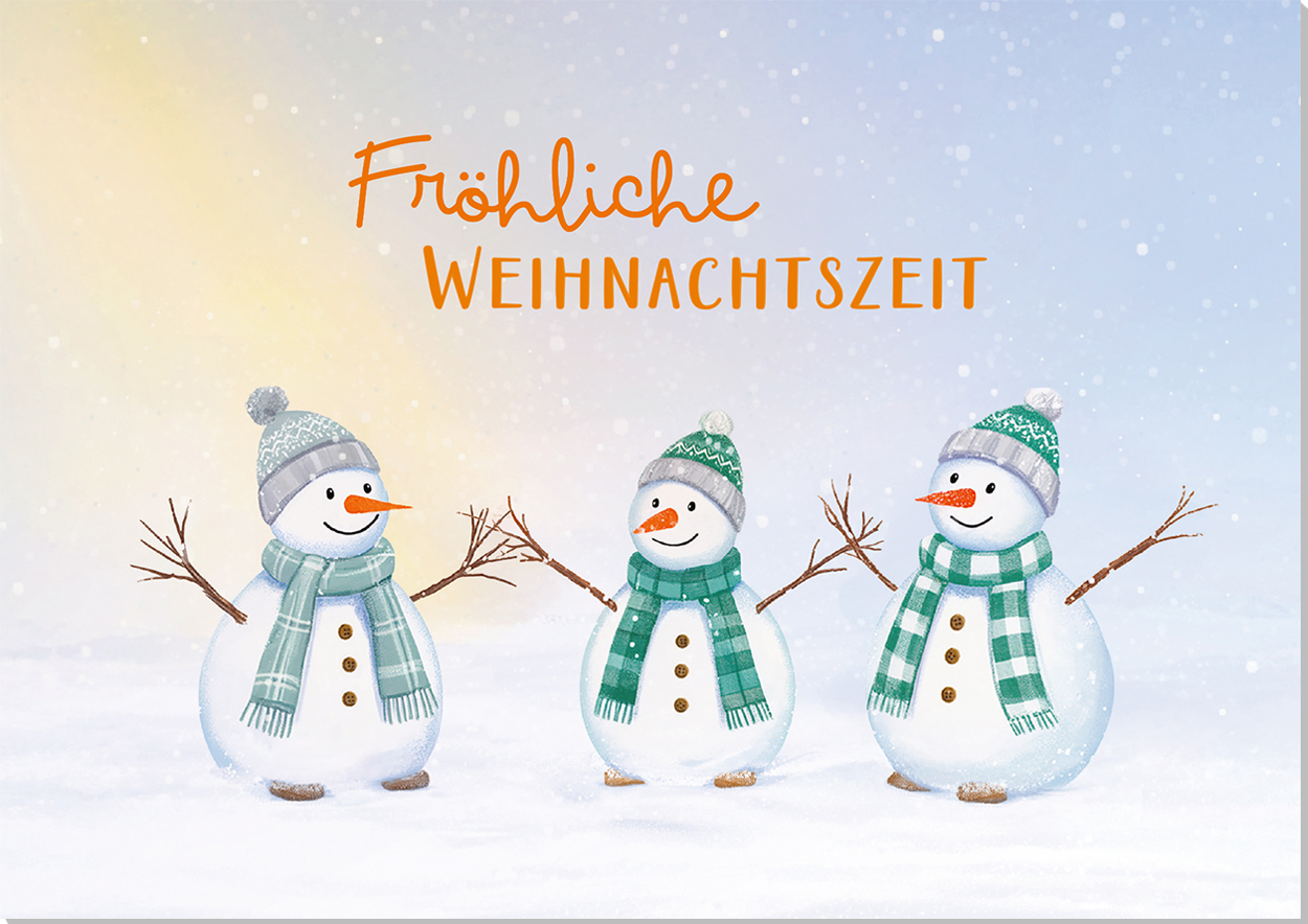 Grußkarte M mit Briefumschlag. Motiv: Schneemann-Trio