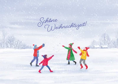 Grußkarte Schneeballschlacht