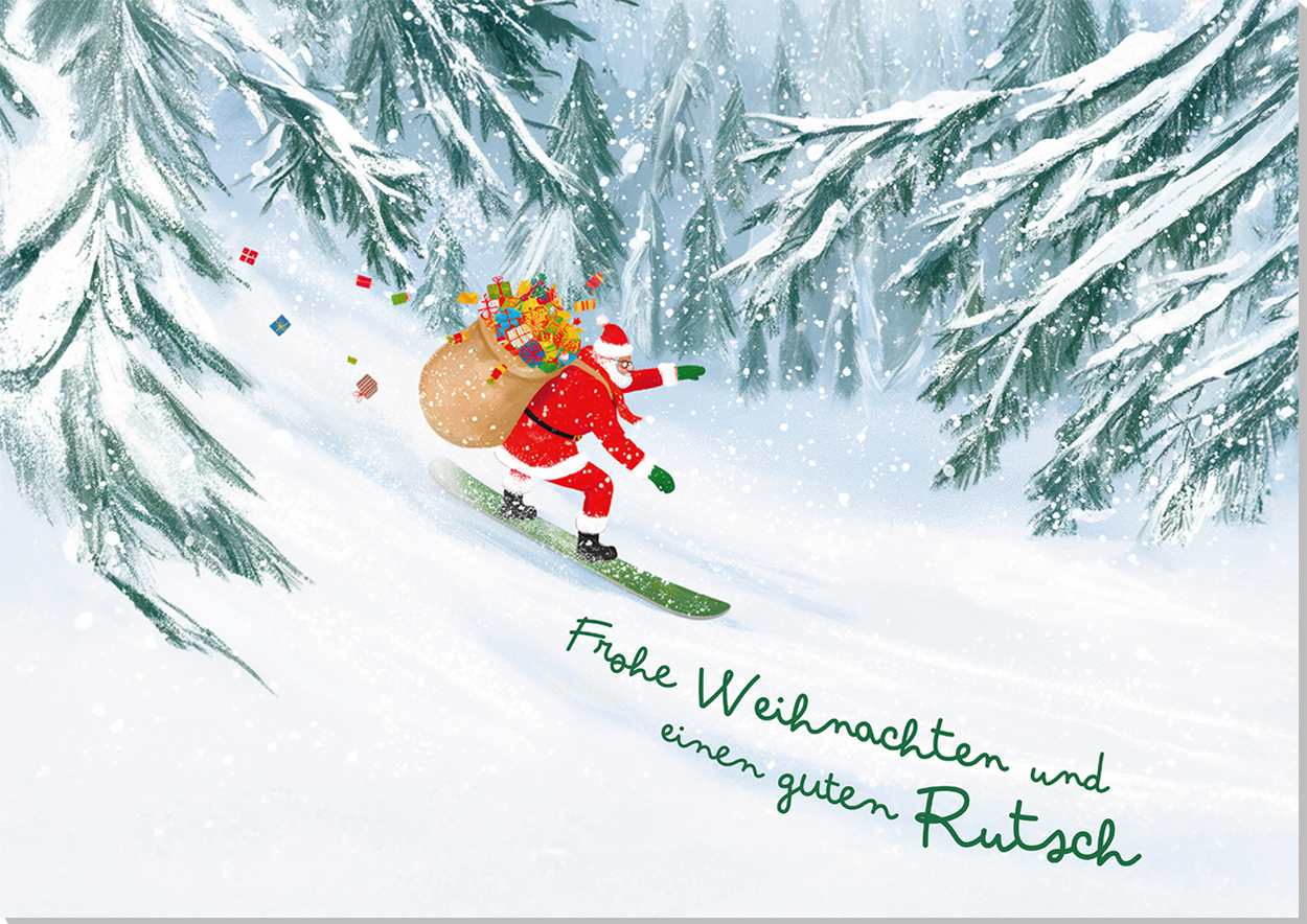 Grußkarte M mit Briefumschlag. Motiv: Snowboard-Santa