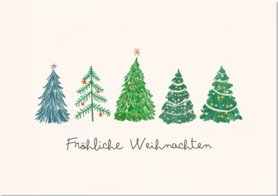 Grußkarte Fünf Weihnachtsbäume
