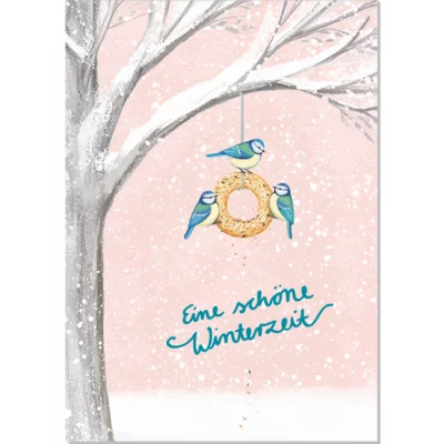 Grußkarte Blaumeisen im Winter